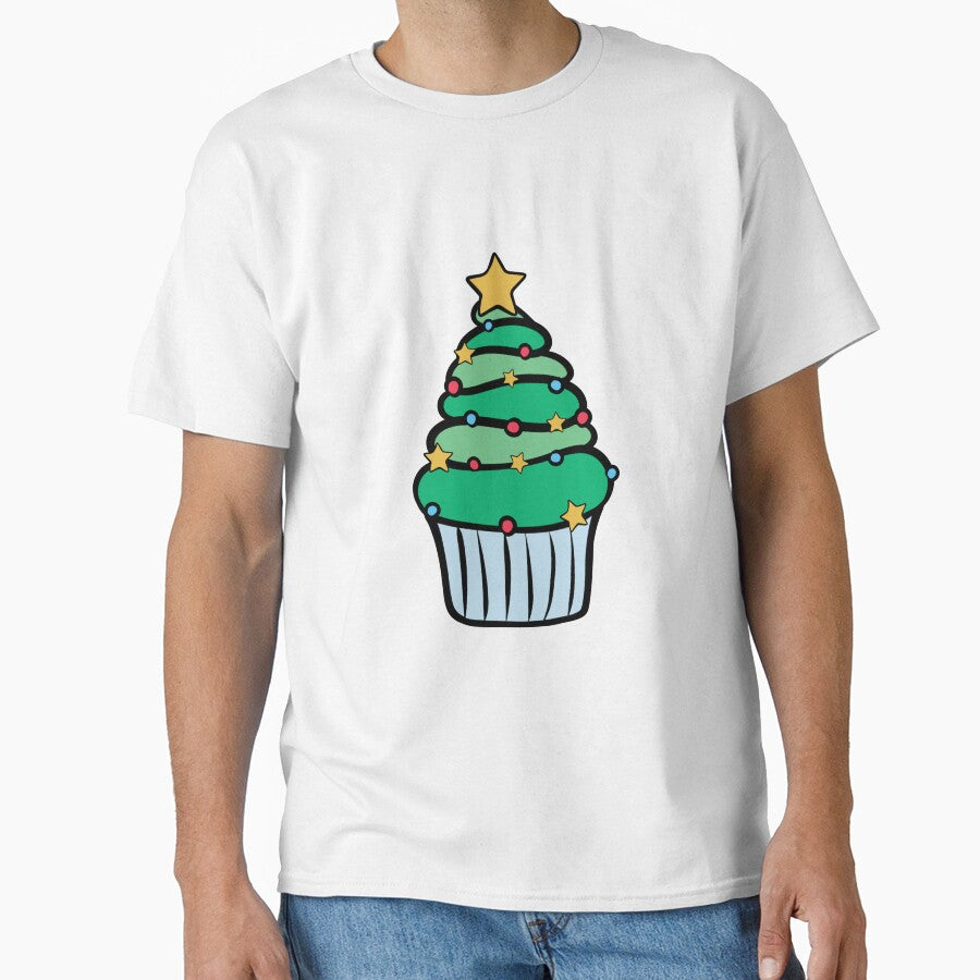 Christmas Tree Cupcake with Stars on Green by CreativeDraws42
