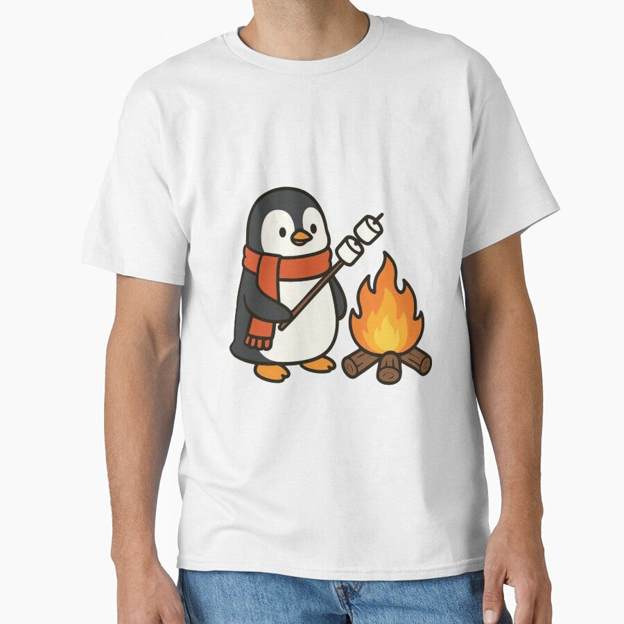 Penguin Toasting Marshmallows by Campfire – Cute Winter Scene by Confuzz1ed