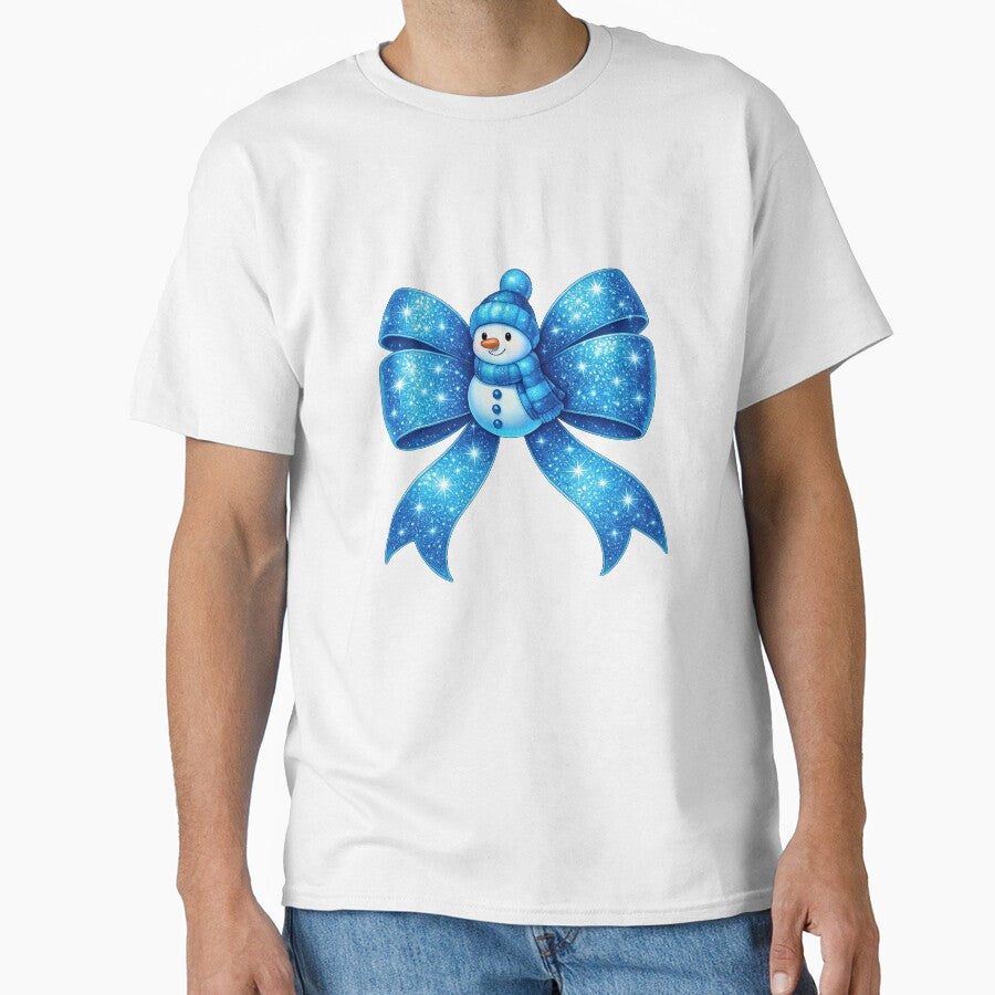 Sparkling Blue Glitter Christmas Bow with Cute Snowman by MujernDesignArt