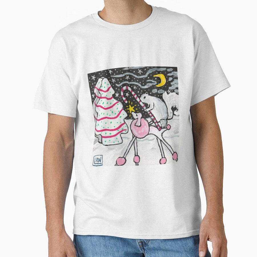 Pink Poodle with White Squirrel and Candy Cane and Christmas Tree Cake by Magicpoodleland