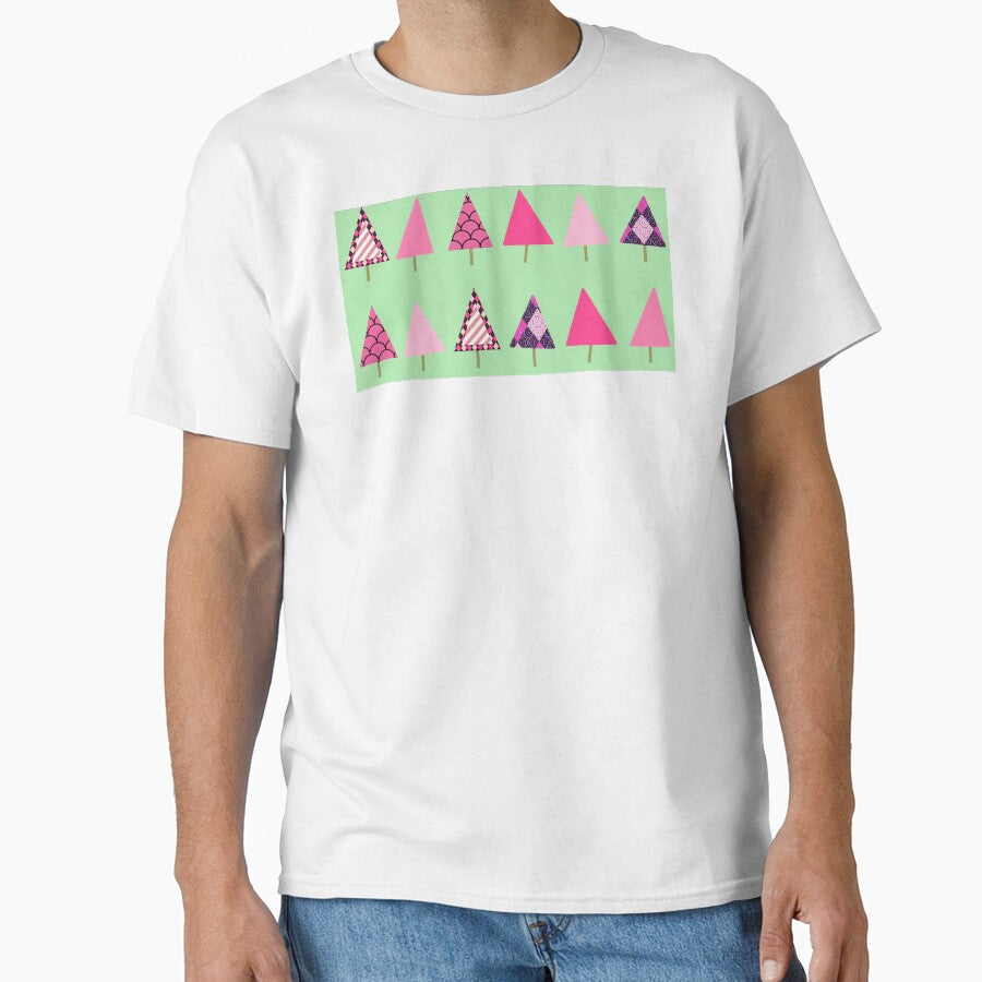 Wonky Little Pink Christmas Trees on a Mint Green Background by GreenCarbon2112