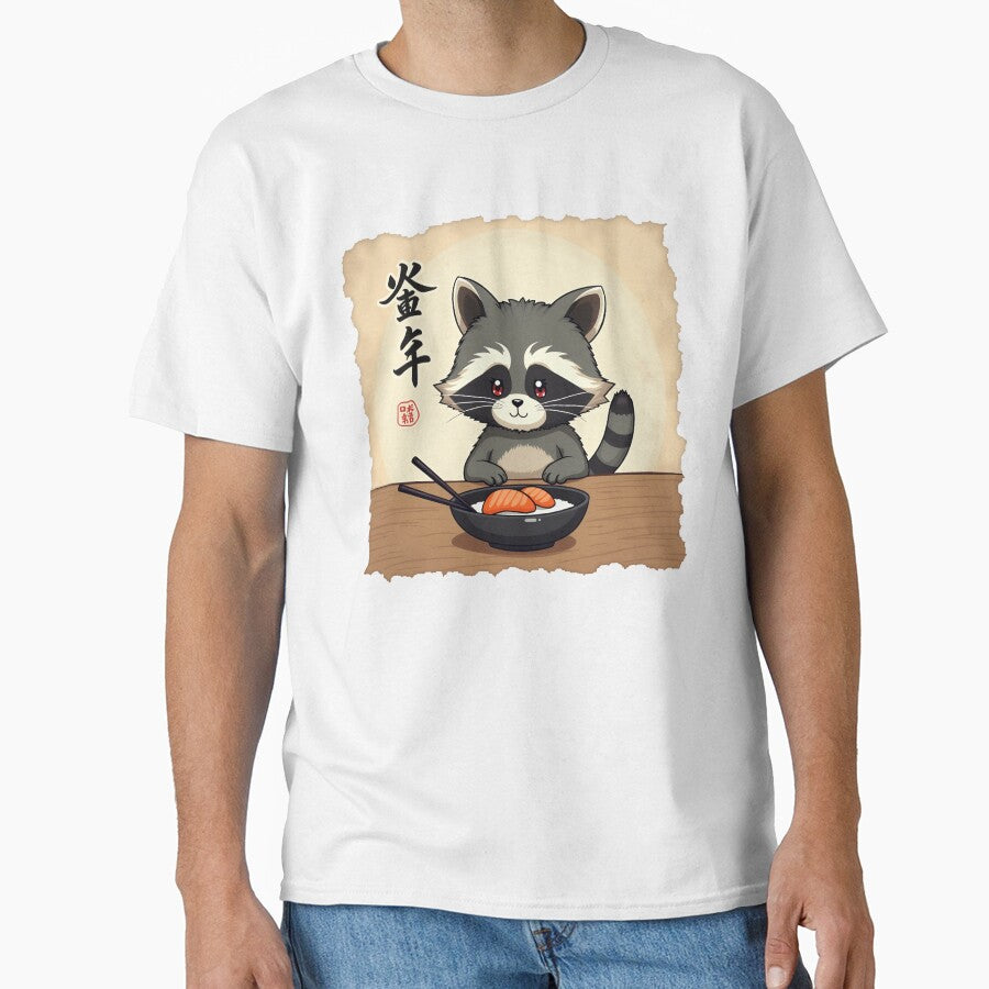Cute Raccoon Eating Sushi | Kawaii Raccoon Art by WonderWaresGifts