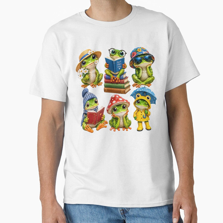 Cute Funny Frogs with Hats and Books – Whimsical Frog Lover Design by CreativeNest Prints