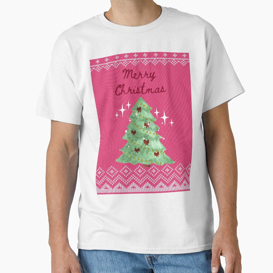 Pink Christmas Sweater with Christmas Tree by bowsbotanicals