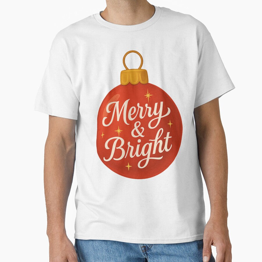 Merry & Bright Christmas Ornament – Festive Red Holiday Design for Clothing & Home Décor by Painted Moon by Luna Bee™