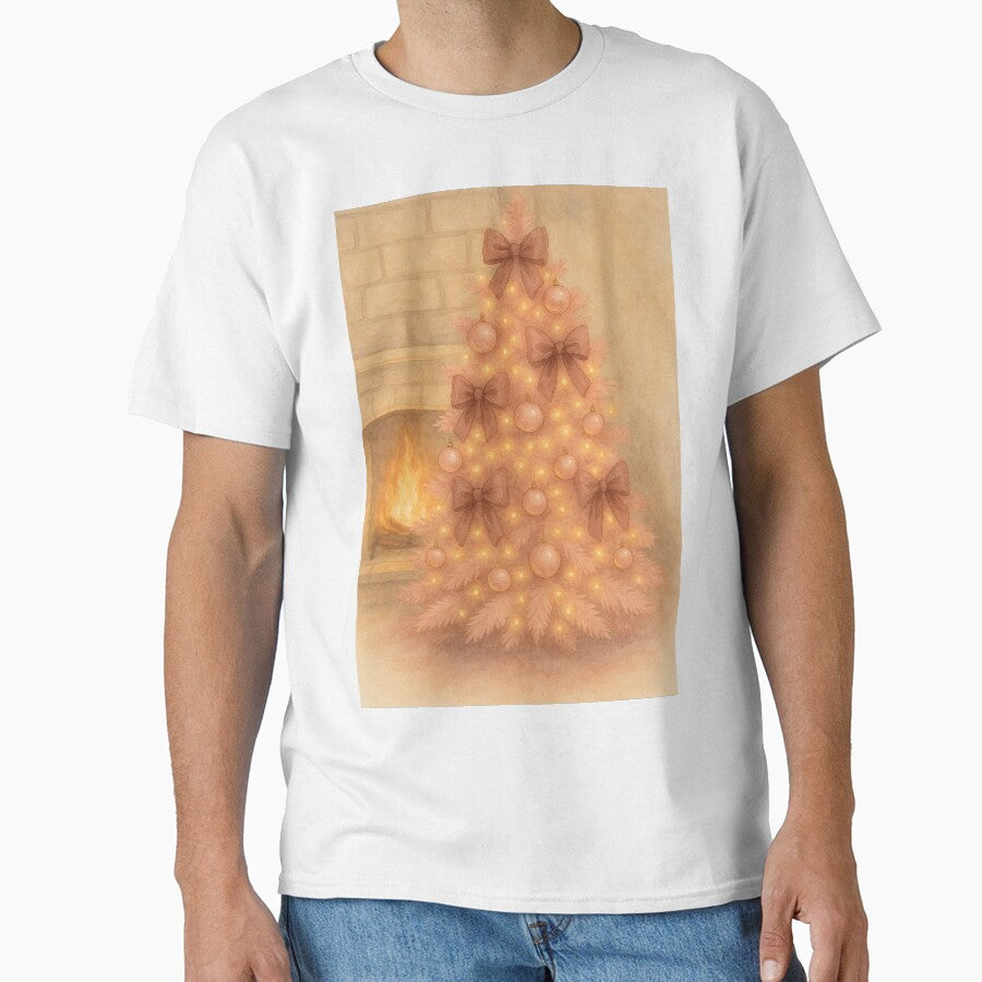 Elegant Pink Christmas Tree with Bows and Fireplace by CreatedbyKandJ