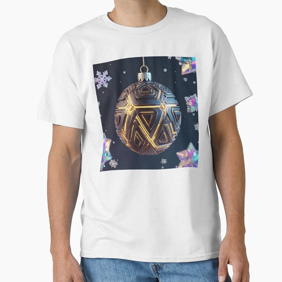 AI Cyberpunk Christmas Ornament — Black & Gold Futuristic Holiday Sphere by DarkScorpio
