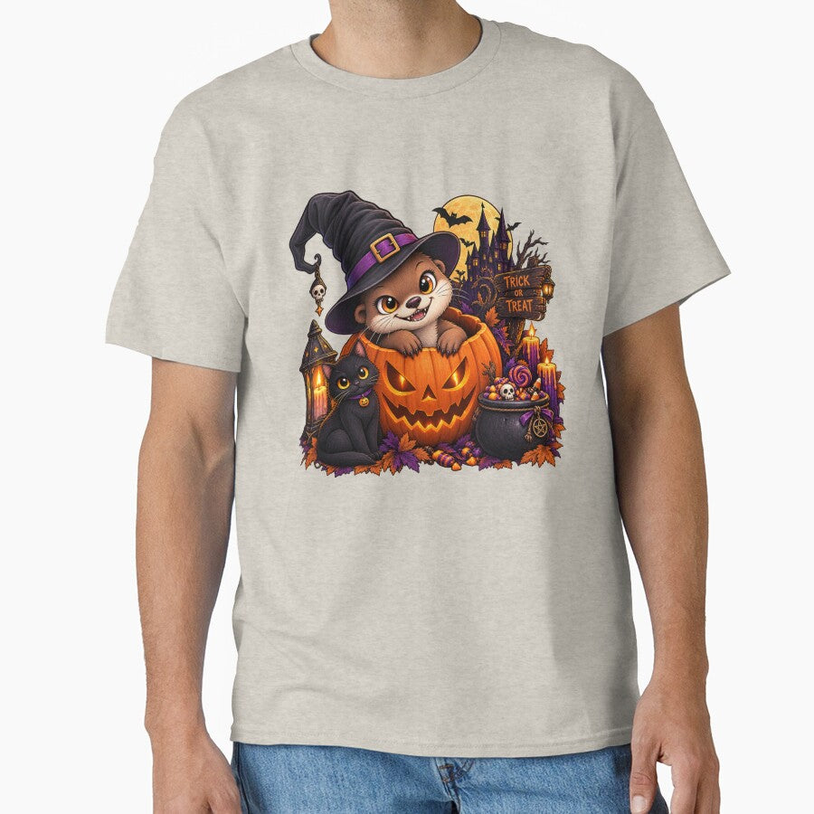 Funny Otter Meme Collection - Trick Or Treat Pumpkin Otter Halloween - Cute Spooky Cartoon Otter - Jack O Lantern & Black Cat by MiraLumeStudio
