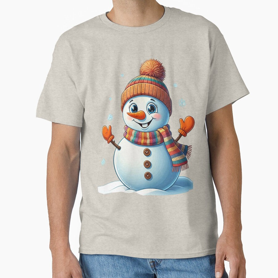 Cute Snowman with Colorful Beanie and Scarf – Cheerful Winter Cartoon Illustration by PixelVibe782