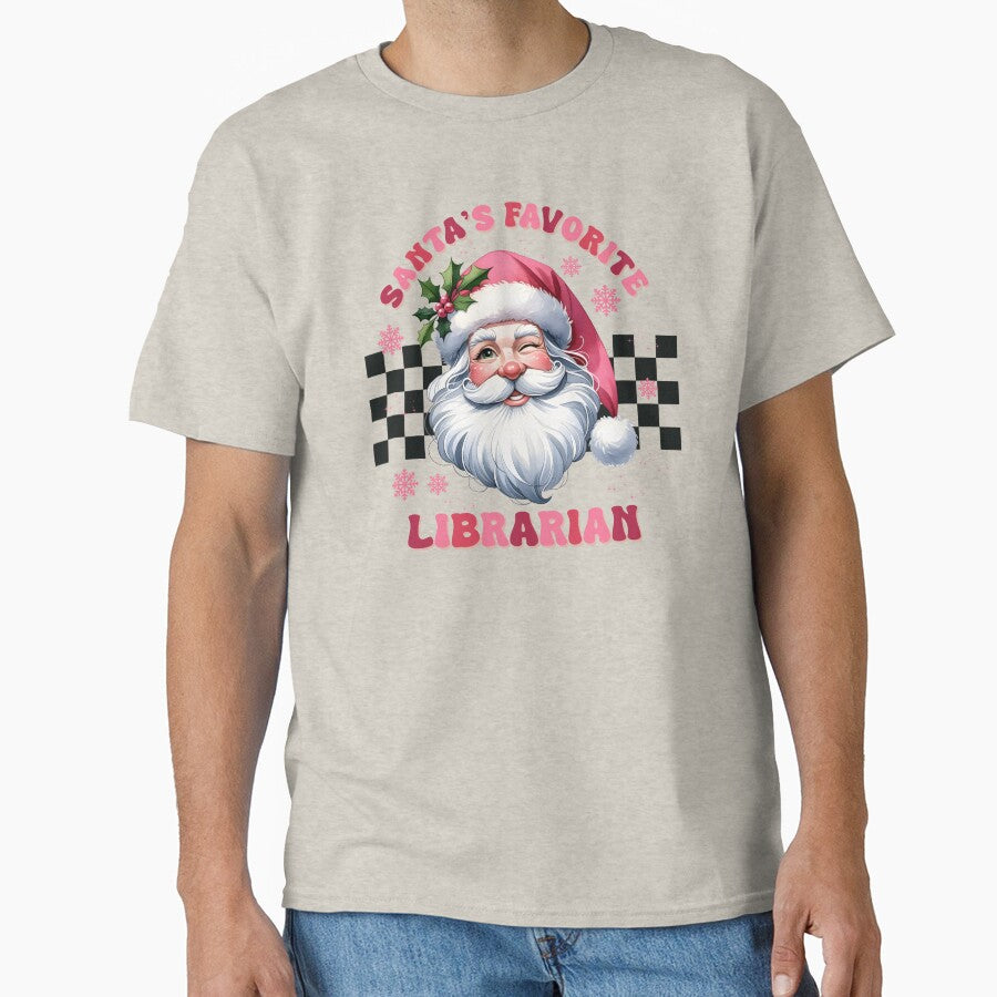 Retro Santa's Favorite Librarian Checkerboard Christmas by darkskydelights