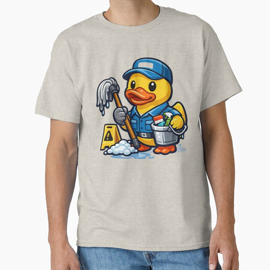 Funny Janitor Rubber Duck Cartoon Cleaning Duck by BROHLine Studio