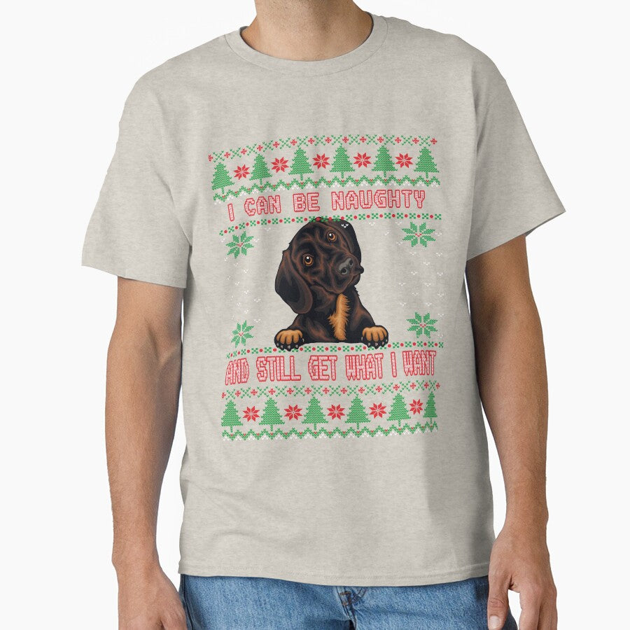 I Can Be Naugty Dachshund Ugly Christmas Sweater Funny by Cuddlythopia
