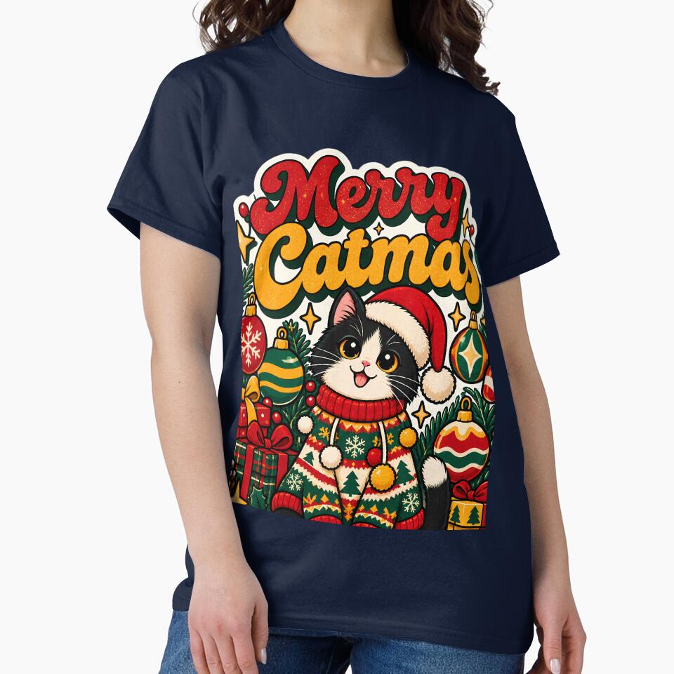 Merry Catmas Retro Christmas Cat Sweater Gift by Retro Whiskers