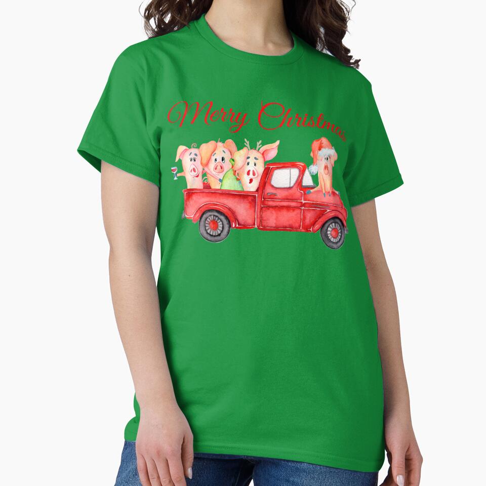 Red Pickup Truck with Cute Pigs - Year of the Pig 2019 by Maryna Denysenko