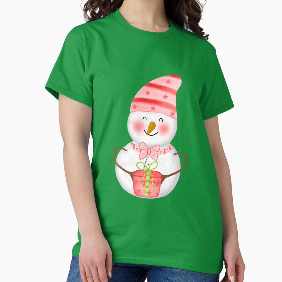 Cute lovely pink snowman with present by Onanong2531