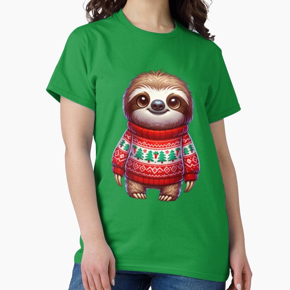 Cartoon Sloth Wearing Christmas Sweater by BassHeadMomma