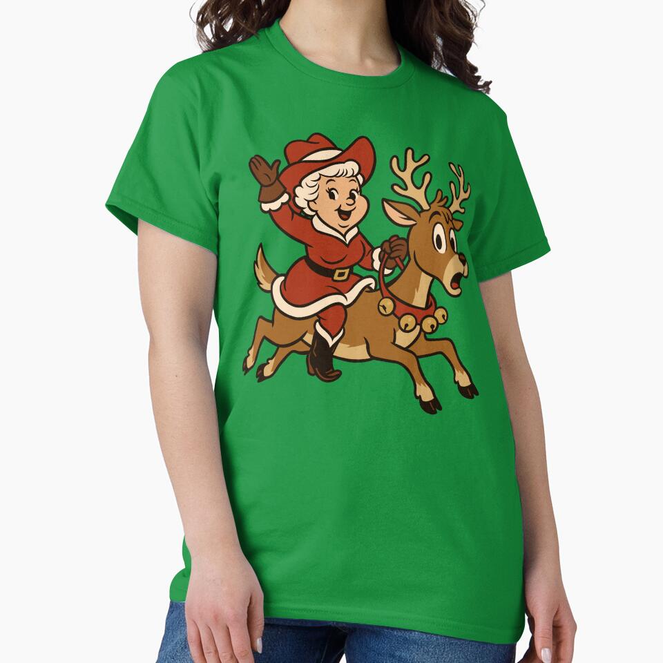 Cowgirl Mrs. Claus Riding a Reindeer by Ghost on Toast