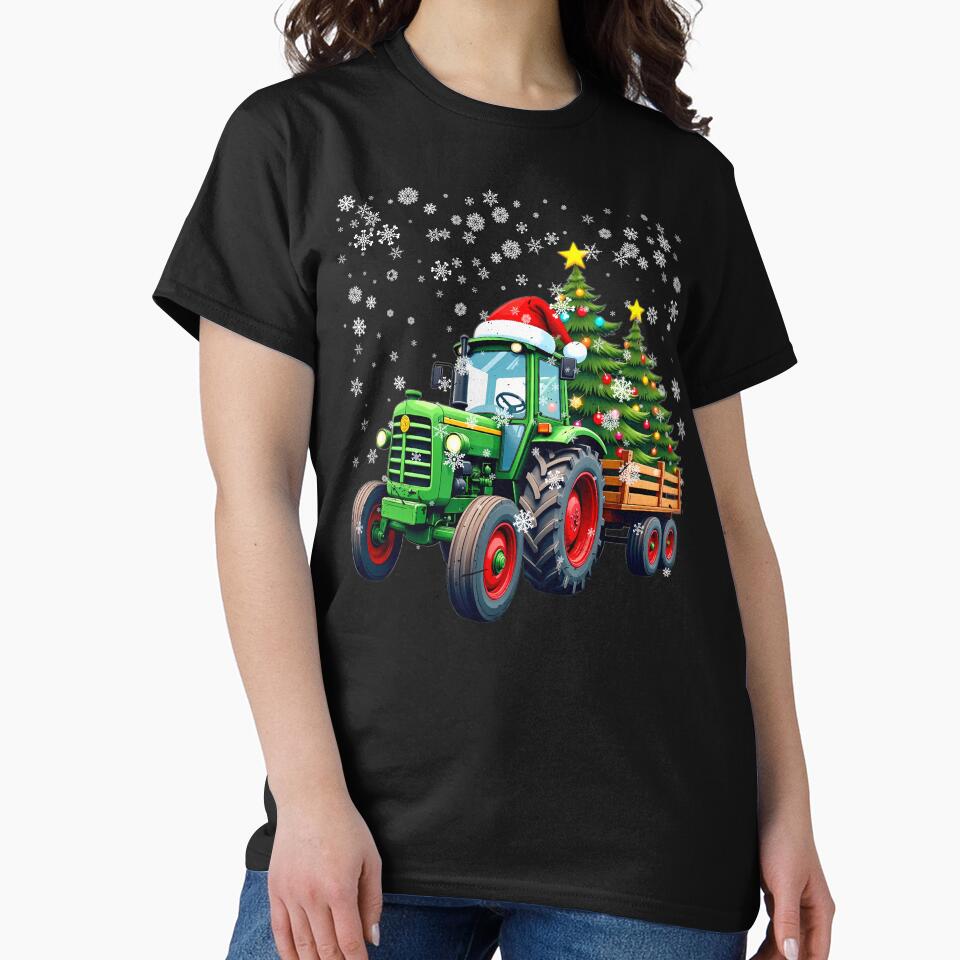 Santa Tractor Farmer Drives Christmas Tractor Tree Lights Funny Gift for Kids Women Men by JUSTBEELEGANT