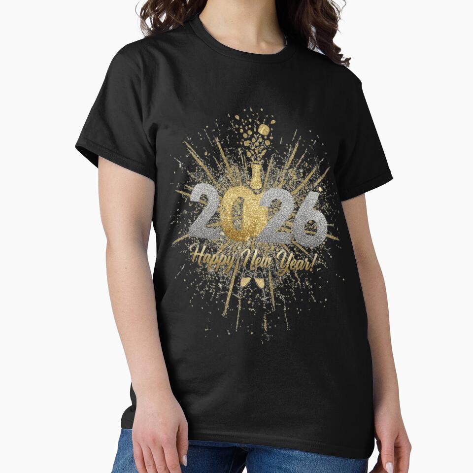 Happy New Year 2026 T-Shirt Design: Glitter & Gold Party Tee by ParisShop
