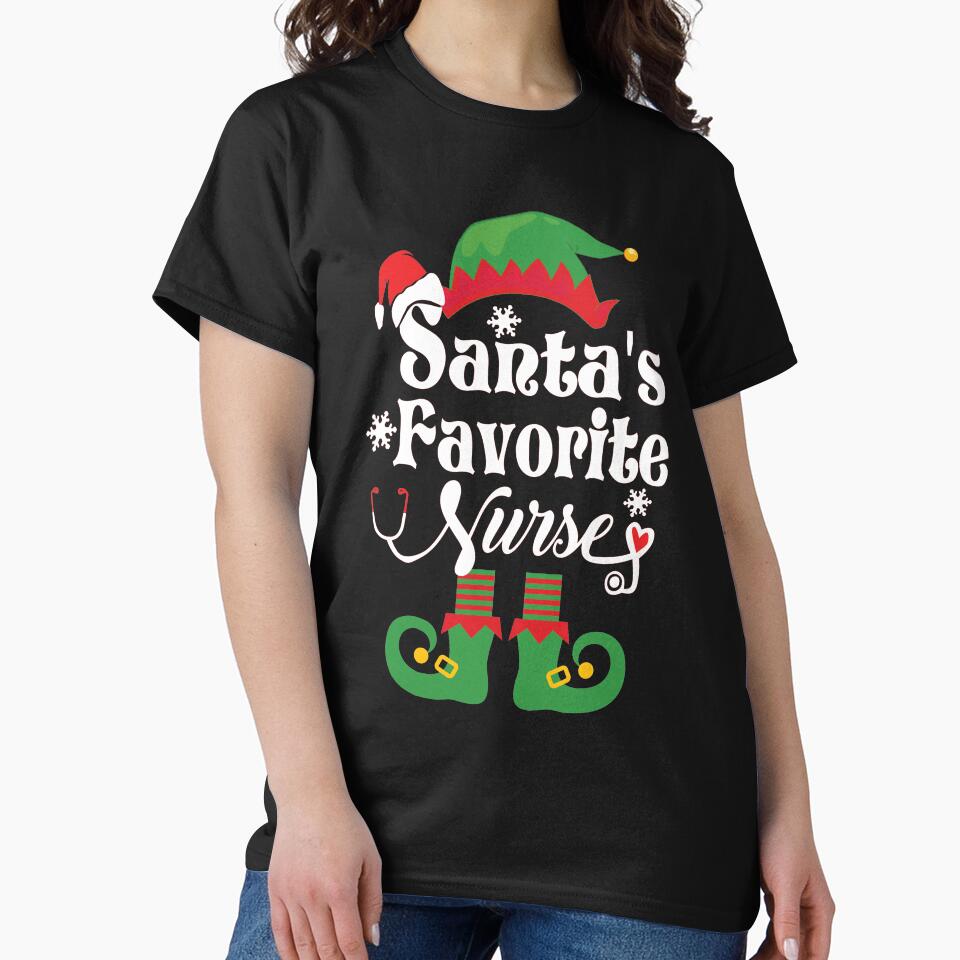 Santa's Favorite Nurse 2021 Christmas Elf Hat Santa Claus Stethoscope Snowflakes by clothesy7