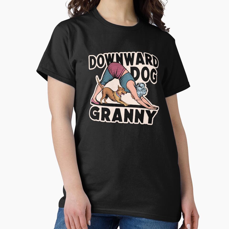 ''Downward Dog Granny'' Funny Working out Grandma Kawaii T-Shirt by Witty Shirts