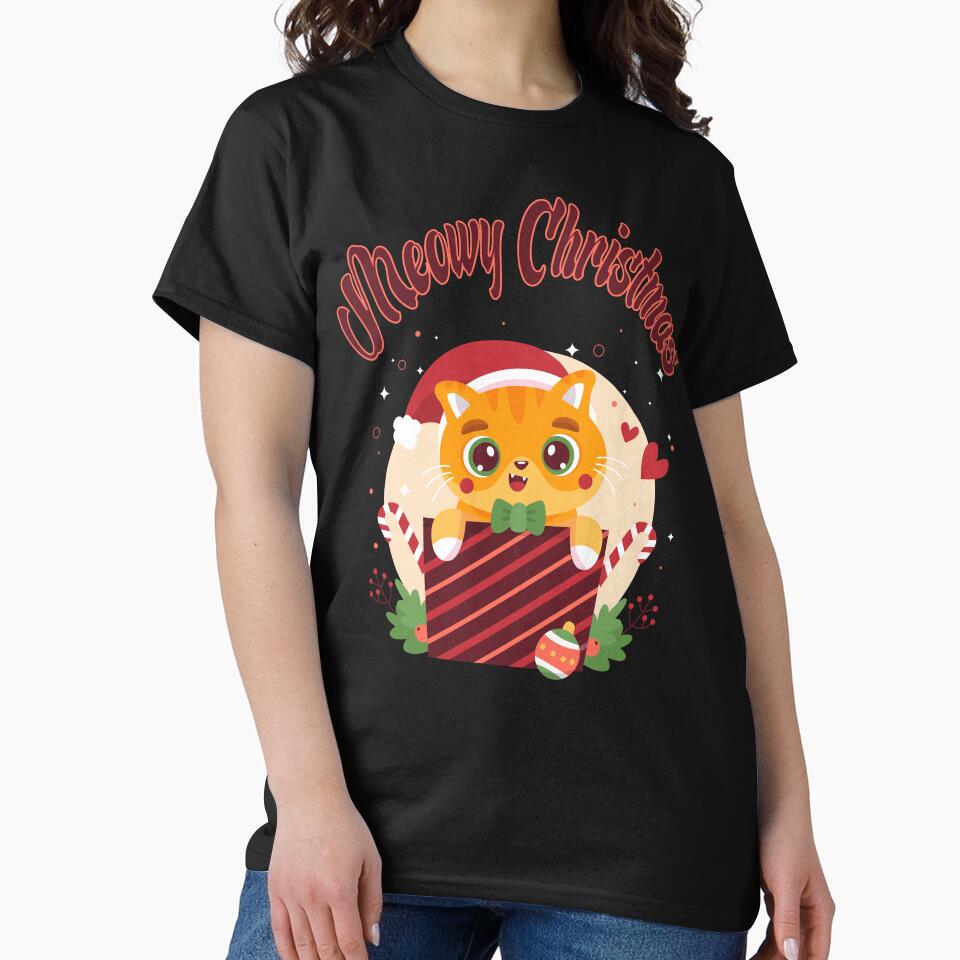 Meowy Christmas – Cute Cat Holiday Ornament Design by PrintistryArt