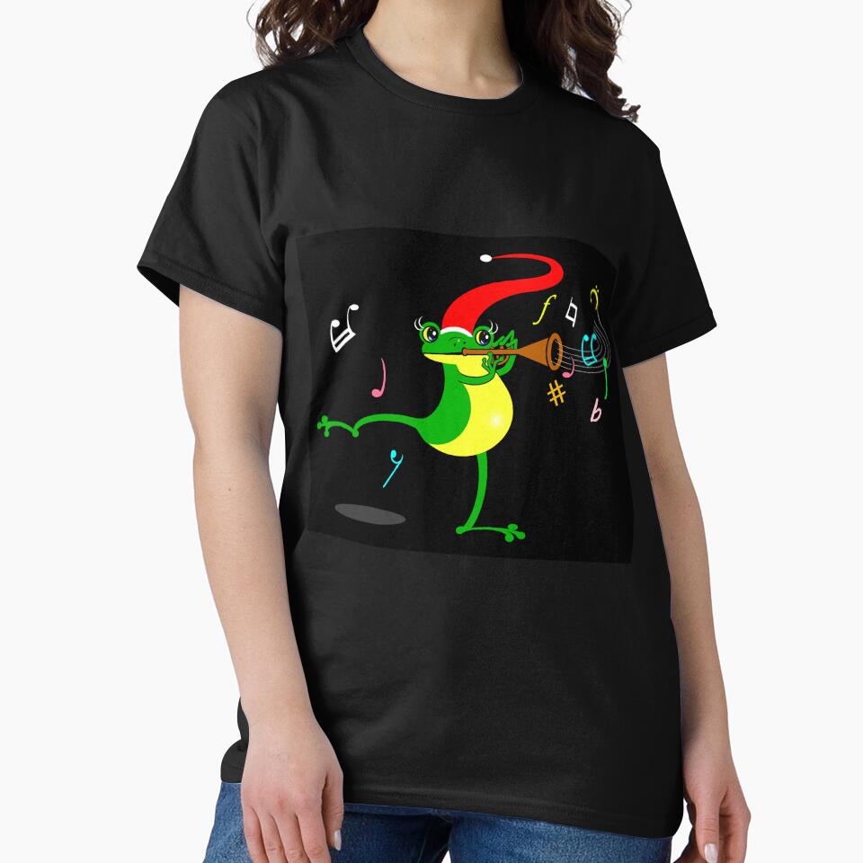 Happy Christmas frog playing trumpet by Shirley cute art