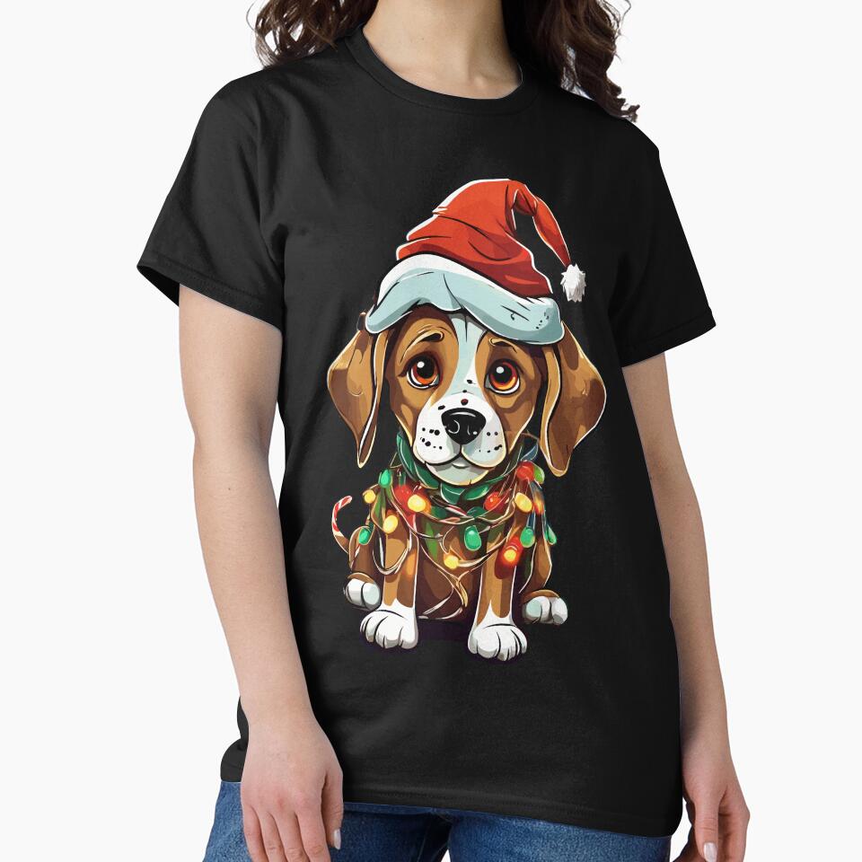 Dog Tangled in Christmas Lights Santa by Peculiarts
