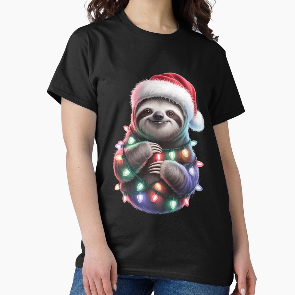 Sloth Christmas Lights Santa Hat Merry Xmas by PunkNation-Arts