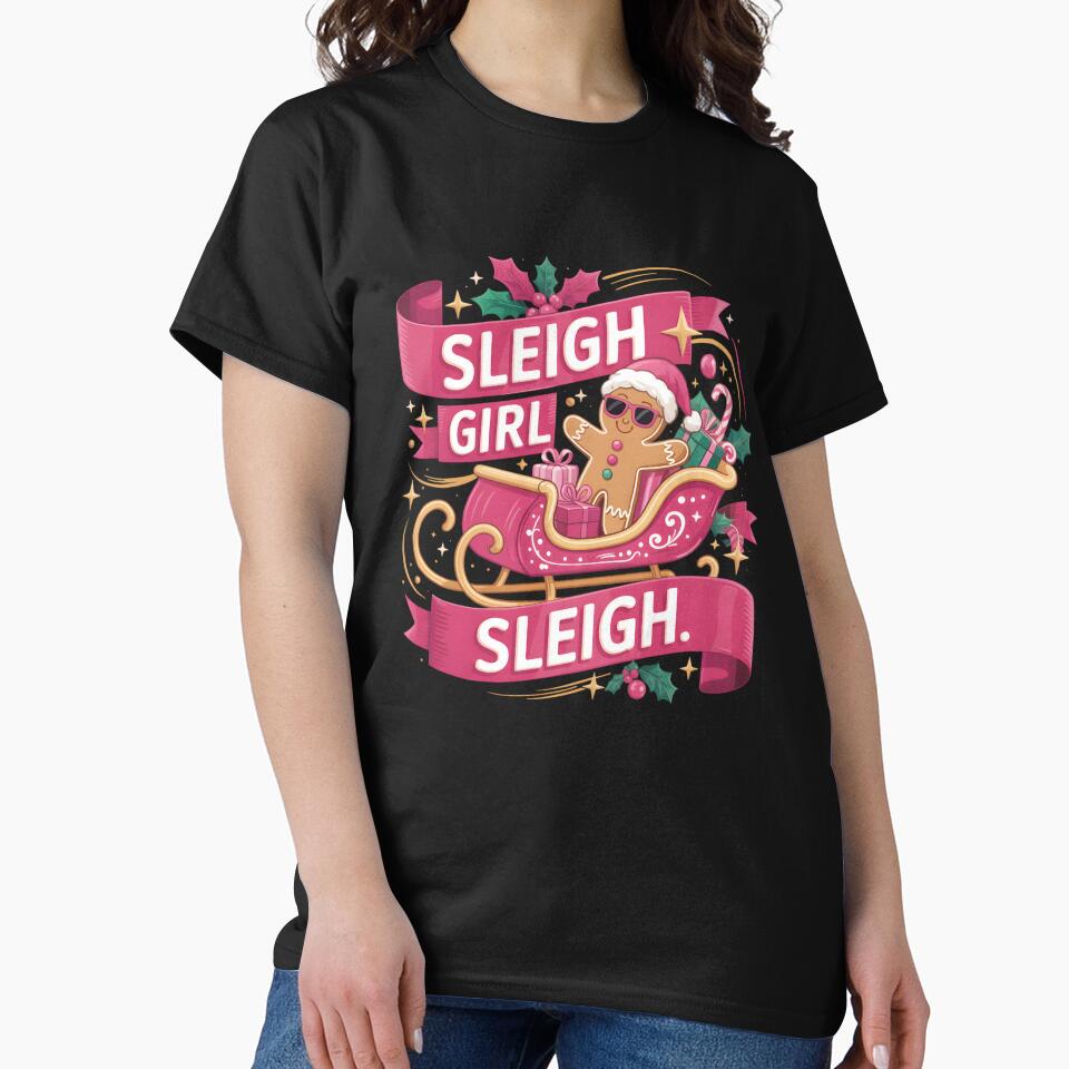 Sleigh Girl Christmas Sleigh Gingerbread Pink Women Girls by clothesy7