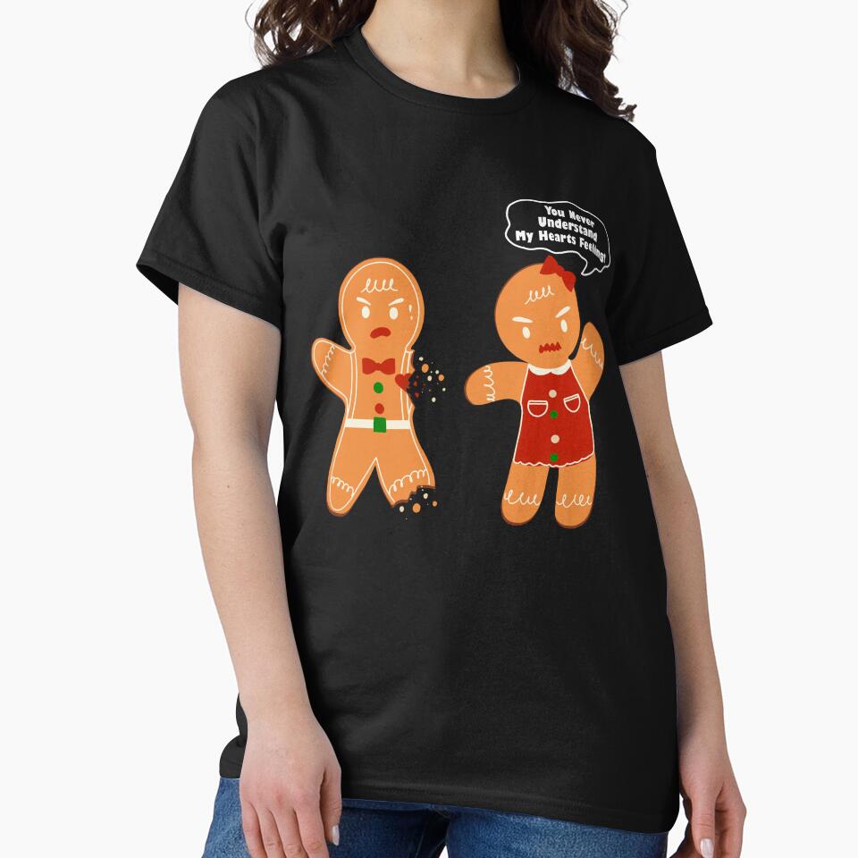 Gingerbread Couple Fight Cookie Baking Funny Christmas Xmas T-Shirt by AUAINO