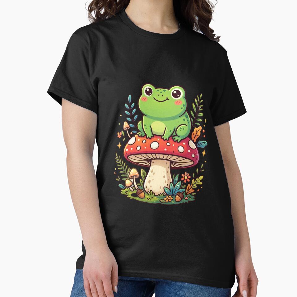 Frog On Mushroom Kawaii Forest Friend by Shopex10