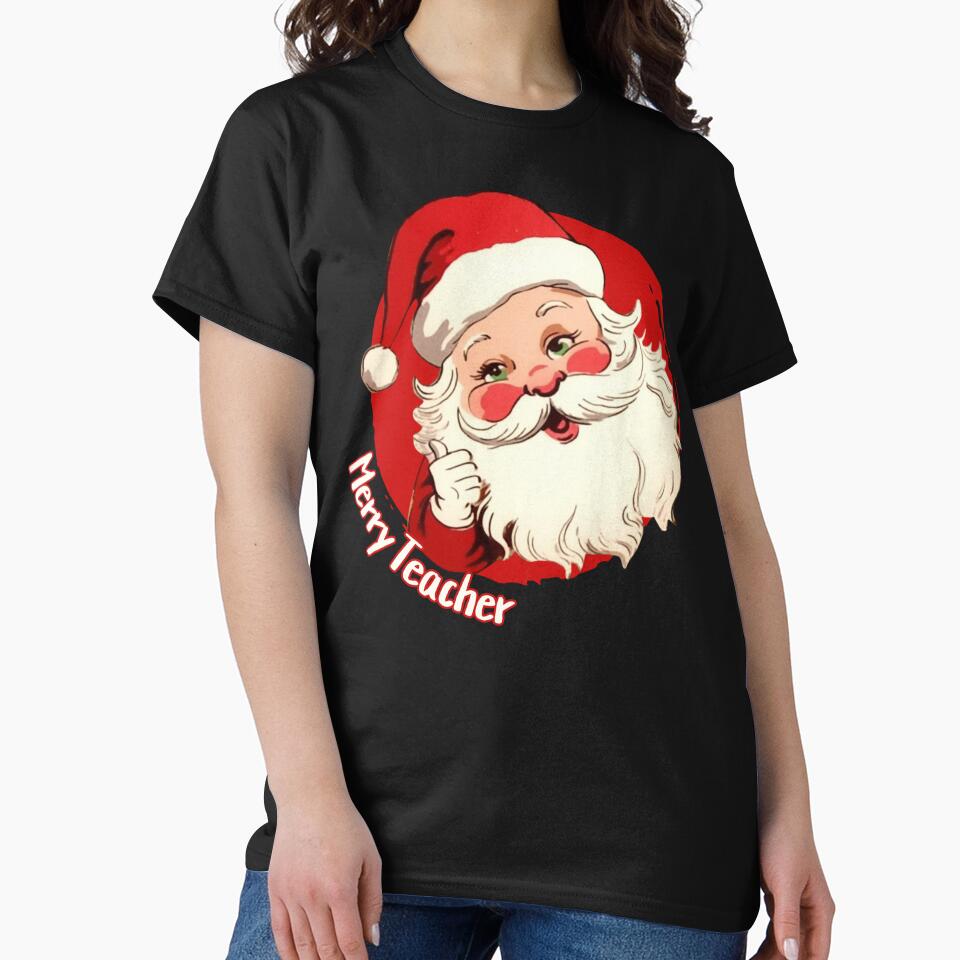 Merry Teacher Christmas Cute Santa by NoonMoonApparel