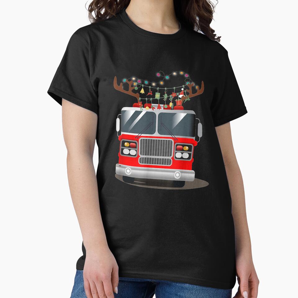 Reindeer Fire Truck Funny Merry Christmas by lishakaren