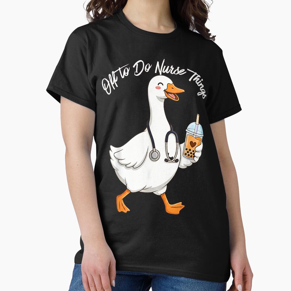 Off To Do Nurse Things – Cute Goose Nurse Coffee Floral Design by NinigFox