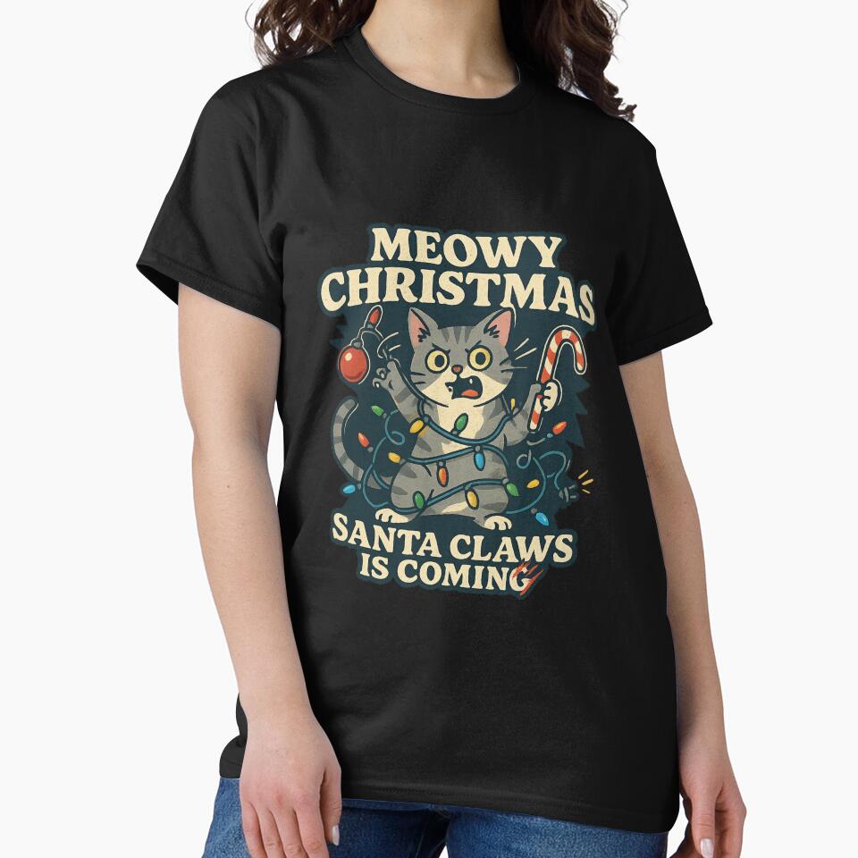Meowy Christmas Santa Claws Funny Mad Cat Tangled in Lights Holiday Design for Stickers, Mugs, Notebooks, Pillows, Aprons, and Gifts for Cat Lovers by Eclipse 3699