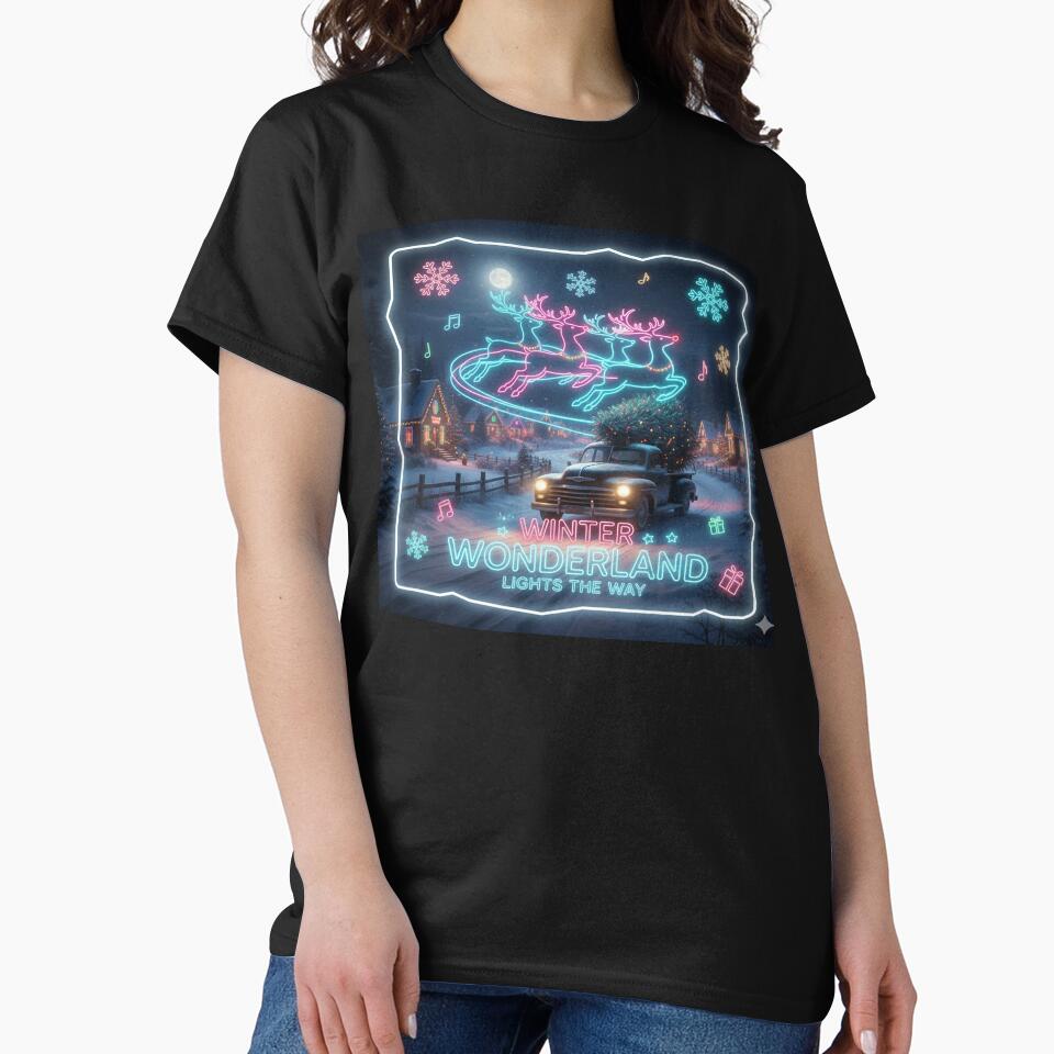 Winter Wonderland Neon Christmas Scene – Vintage Truck & Reindeer Lights Art by Mirkoniart