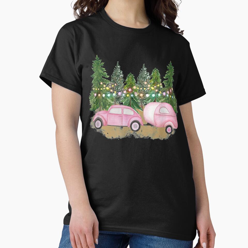 Pink Christmas Retro Pink Car Camper Christmas Tree by MarvaDiaz
