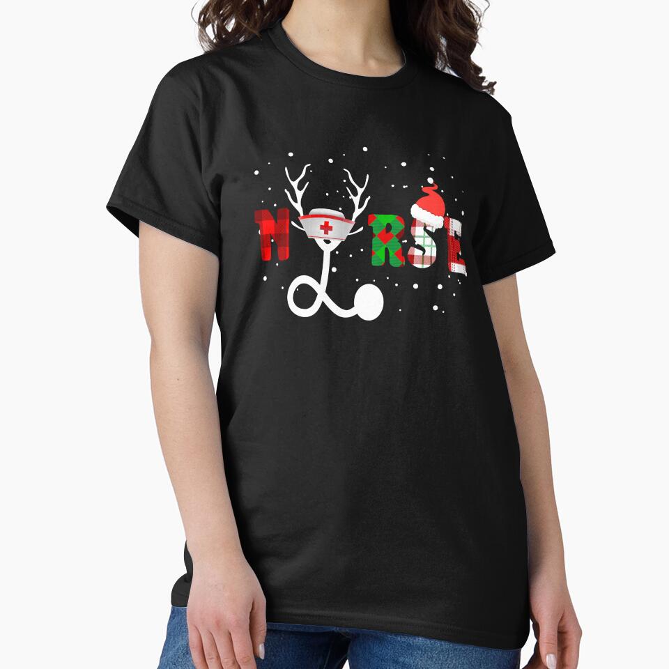 Nurse Christmas Santa Hat Snow Stethoscope Reindeer Buffalo Plaid by BuynPose