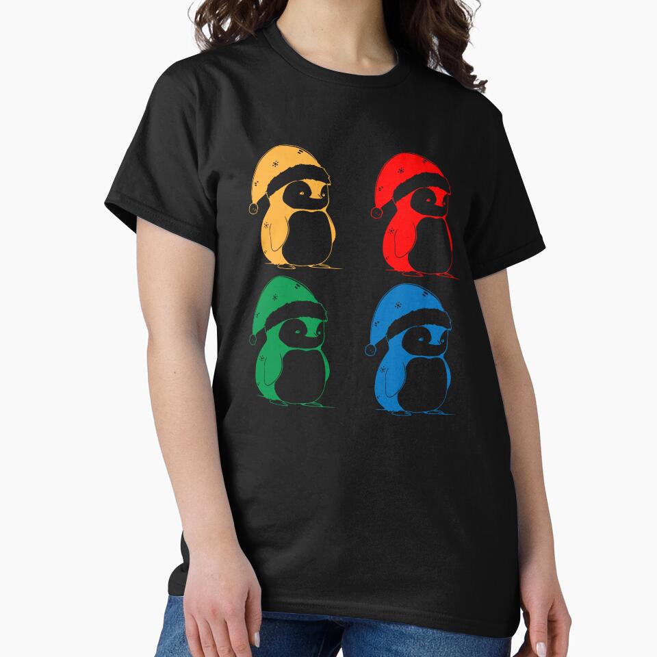cute christmas penguin in santa hat, color art by Niktarka