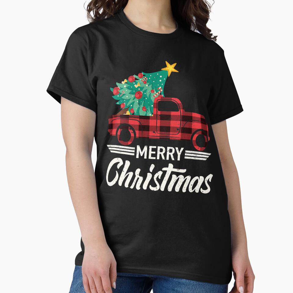 Vintage Xmas Farm Red Buffalo Truck Red Plaid Christmas Tree by GraphifyArt