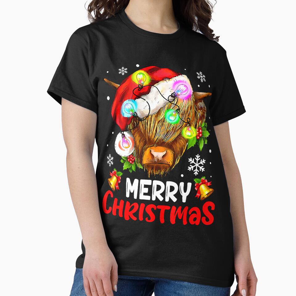 Merry Christmas Highland Cow Western Santa Hat Xmas Pajamas by IsraelCastro