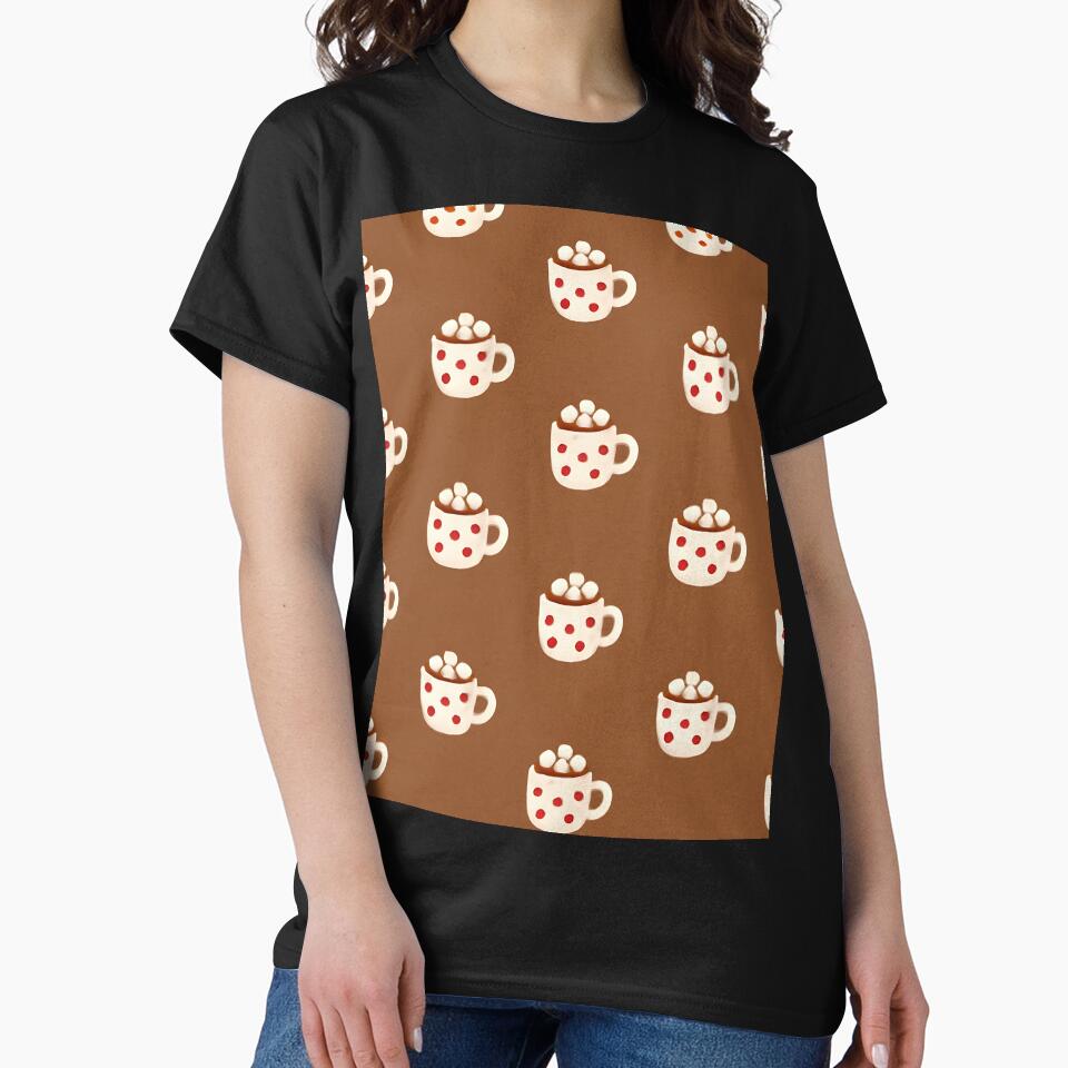 Hot Chocolate Mugs with Marshmallows on Brown Christmas Background by SassyArtistry