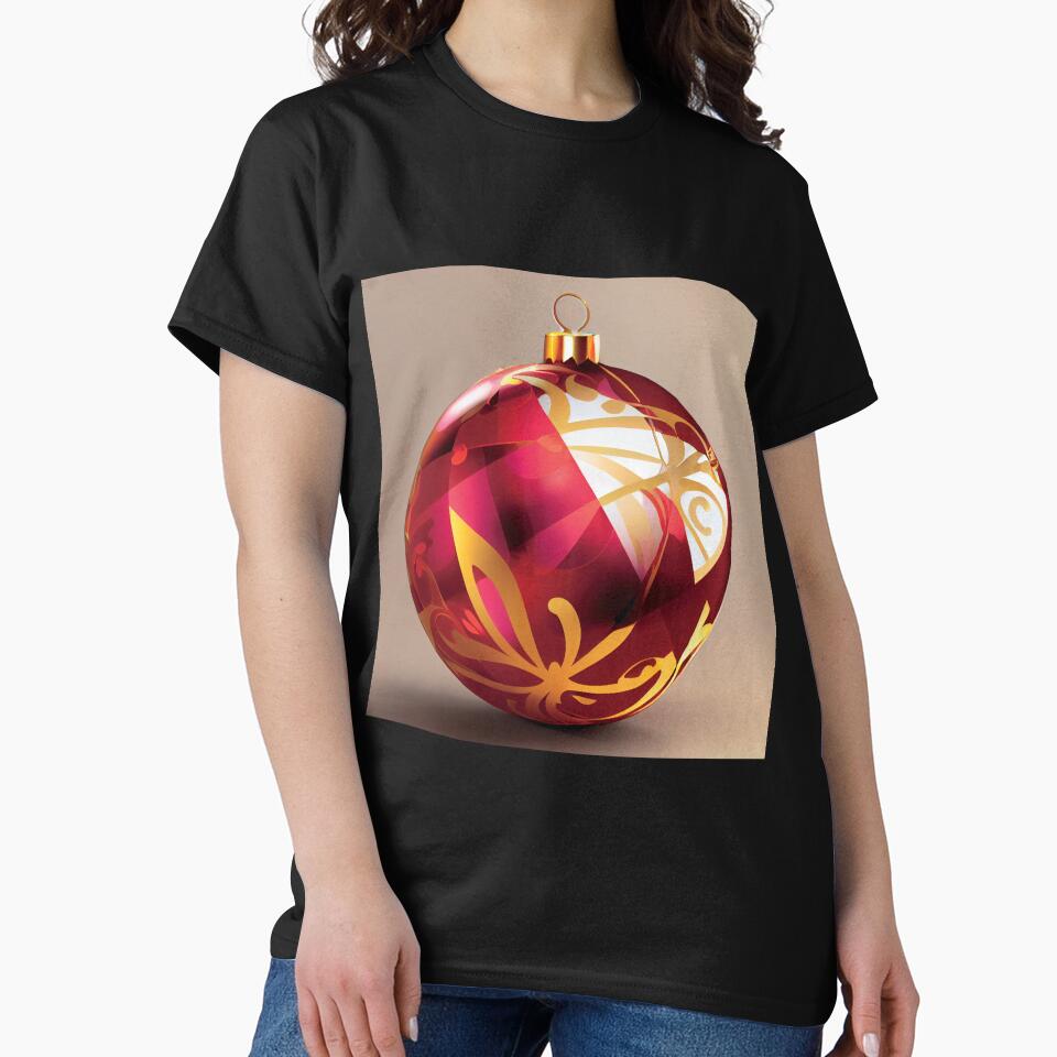 a red and gold christmas ornament on a beige background by DesignAtYO