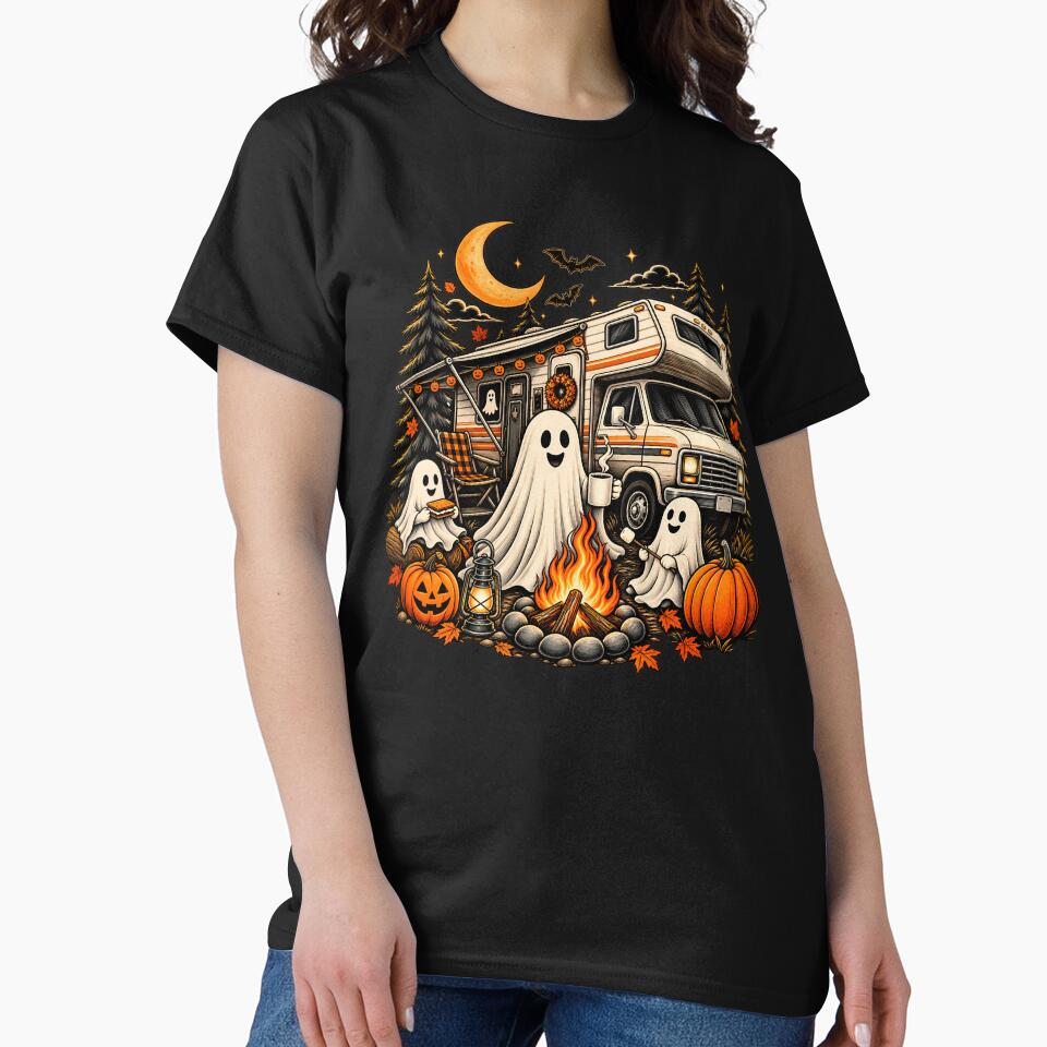 Halloween Camping Ghosts – Cute Spooky RV Camper Fall Campfire Design by PosiMCreations