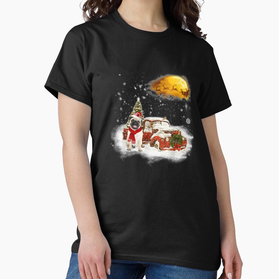 Funny Pug Dog Snow Red Truck Christmas Xmas Tree by lishakaren