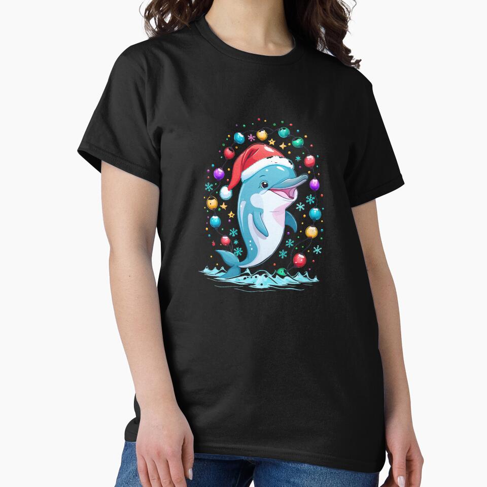 Cute Dolphin Santa With Christmas Lights by Itsheartshop