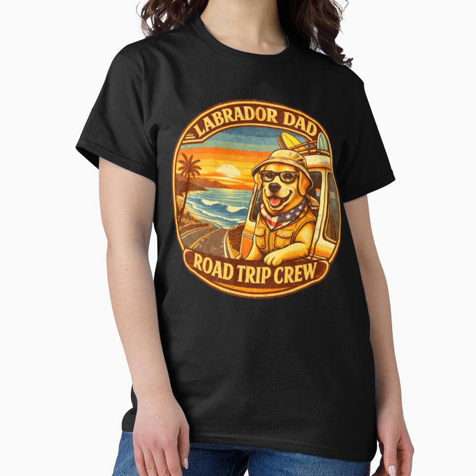 Labrador Dad Road Trip Crew Gift – Vintage Van Life Surf Dog Summer Adventure Shirt by PawPrintCustom