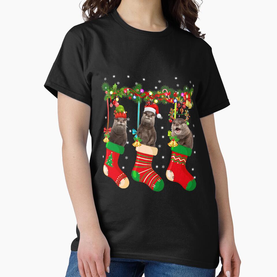 Santa Elf Reindeer Otter In Xmas Socks by YesterDayCheck