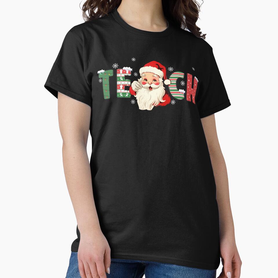 Teach Christmas Cute Santa Teacher by NoonMoonApparel